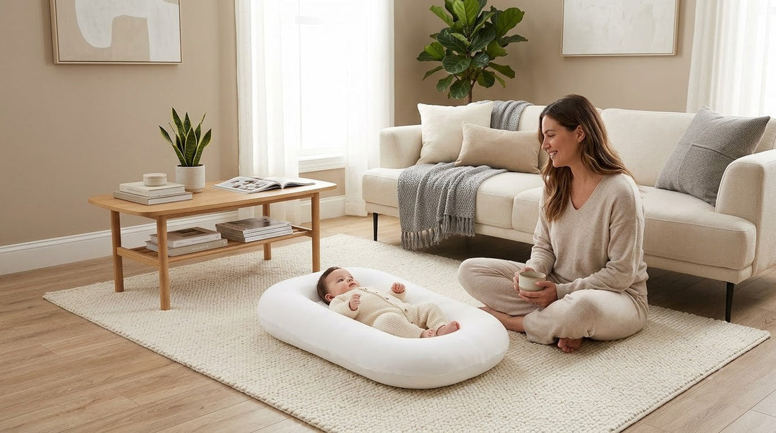 Cozy nursery setup with Mapotf baby lounger for supervised awake time