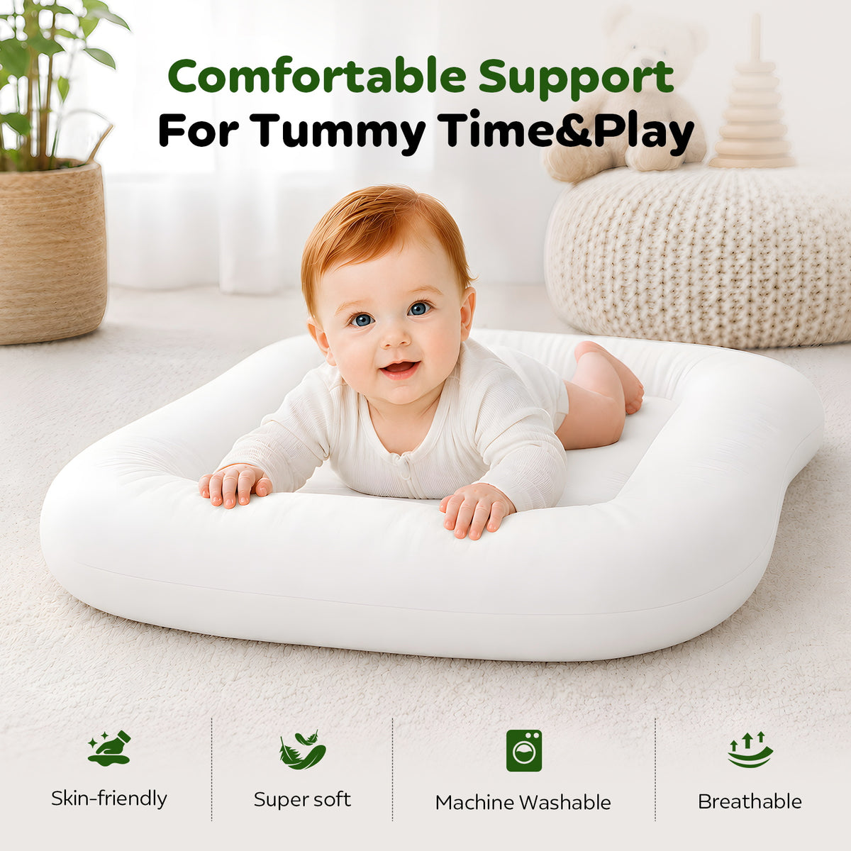 Mapotf Baby Lounger – comfortable support for tummy time and play, skin-friendly, super soft, machine washable and breathable