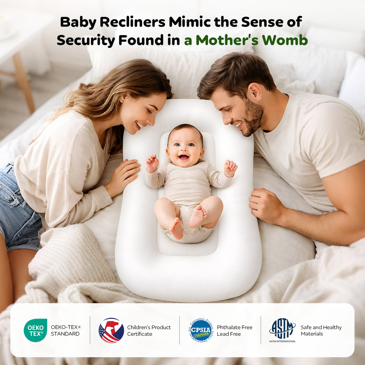 Mapotf Baby Lounger – mimics the security of a mother's womb, OEKO-TEX certified, CPSIA compliant, phthalate free, lead free, safe and healthy materials