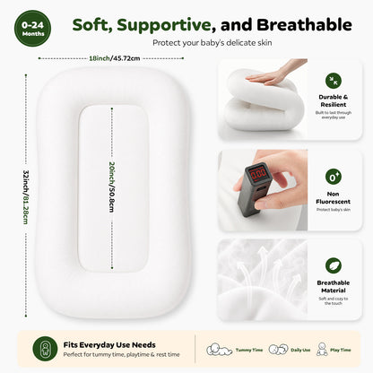 Mapotf Baby Lounger – soft, supportive and breathable baby nest, 18x32 inch, durable and resilient, non-fluorescent, breathable material, fits 0-24 months