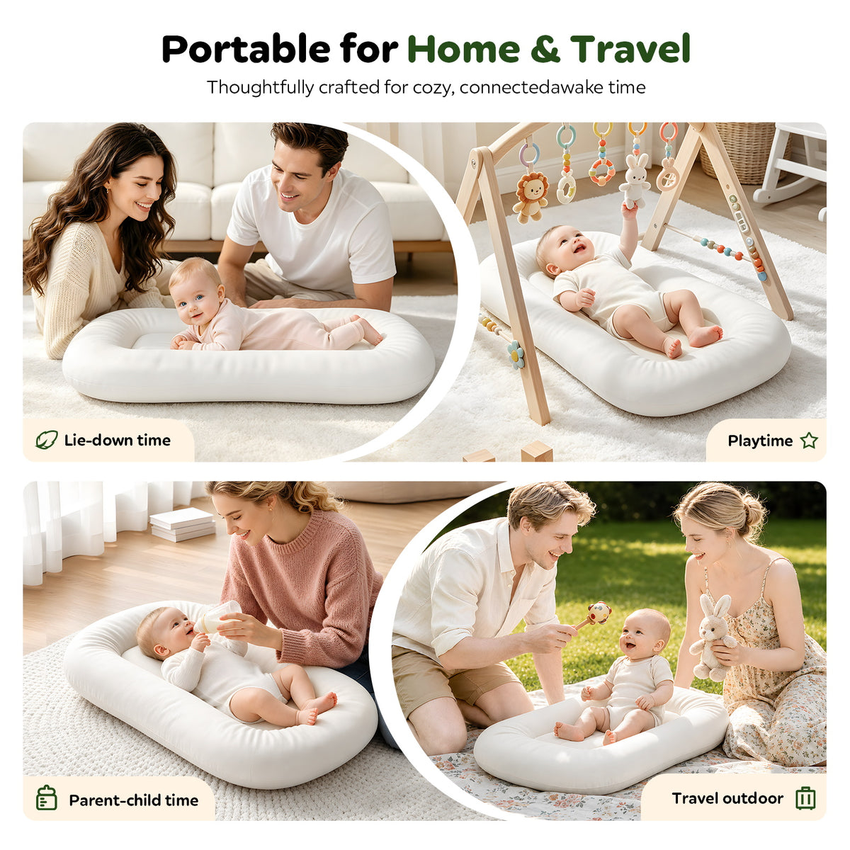 Mapotf Baby Lounger – portable for home and travel, perfect for lie-down time, playtime, parent-child bonding, and outdoor use