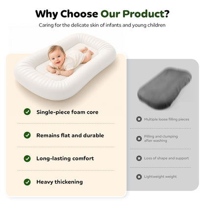 Mapotf Baby Lounger – single-piece foam core, remains flat and durable, long-lasting comfort and heavy thickening, superior to loose-filled alternatives